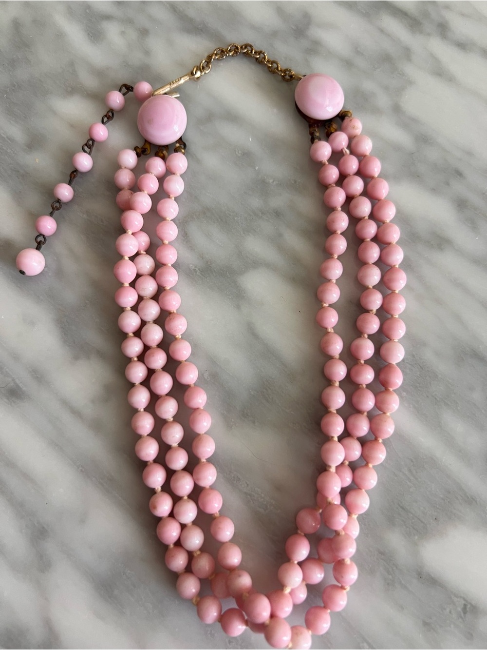 Vintage Pink Multi-Strand Glass Beaded Choker Necklace